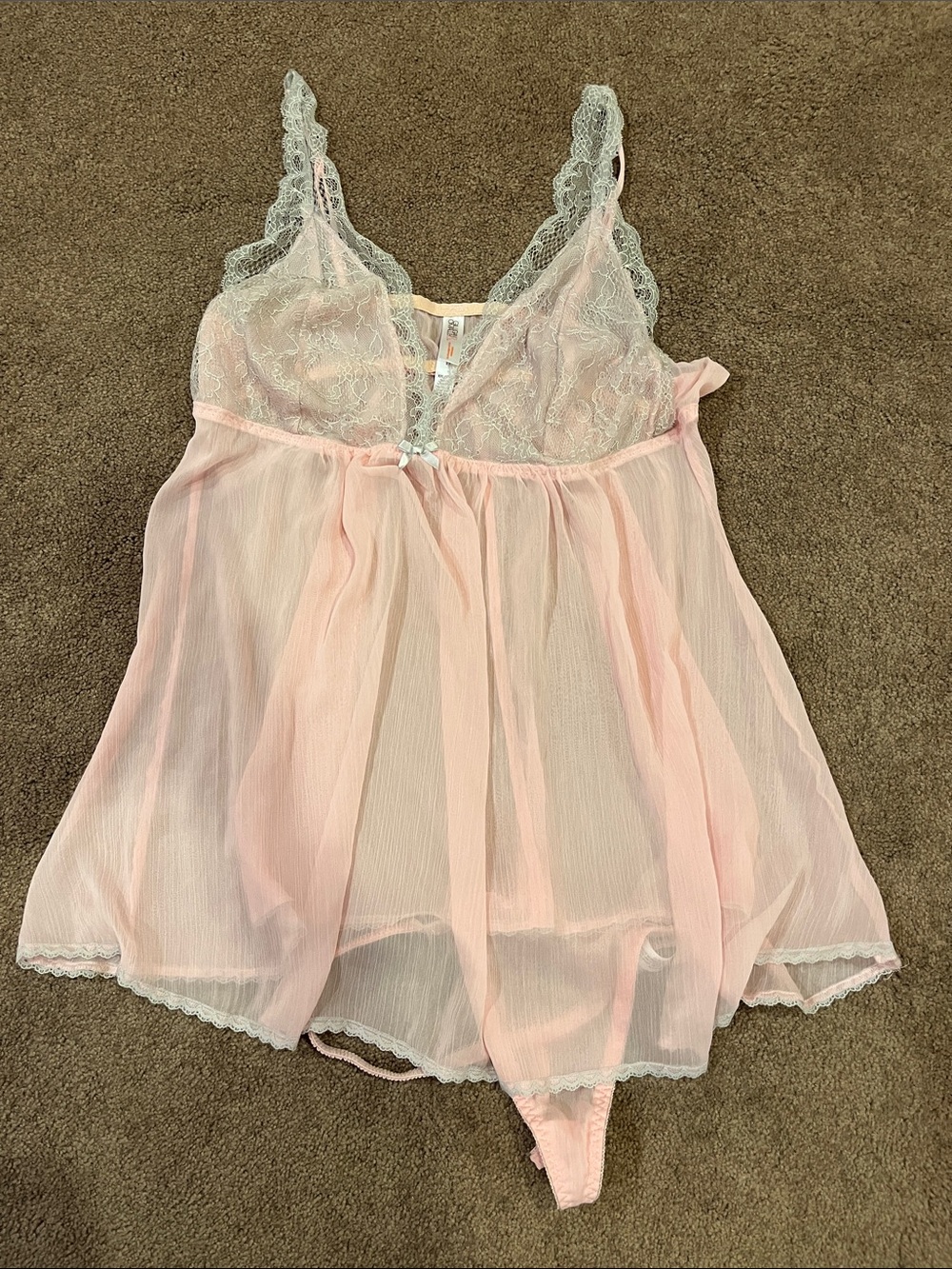 Gilligan & O'Malley Sheer Pink Lace Babydoll Chemise set XXL